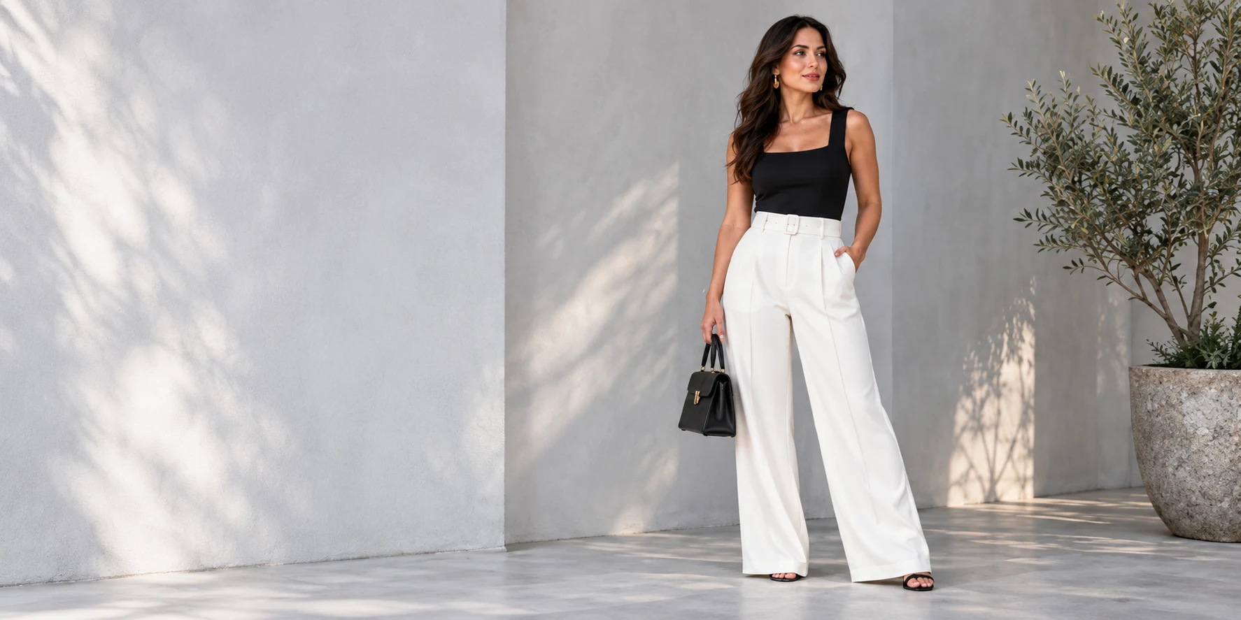 Editorial Bella: look preto e branco em cenário cinza